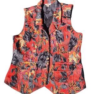 VTG WOMENS VEST TAPESTRY EMBROIDERED GOTHIC GRUNGE VAMPIRE BUTTON BOHO WHIMSY M